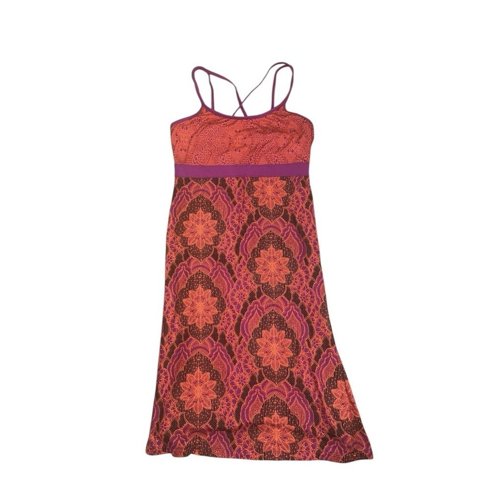 Prana Womens Dress Red Pink‎ Athletic Strappy Bodycon Boho Built In Bra Midi L - Picture 2 of 8